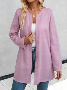 SHEIN LUNE Chevron Open Front Coat - Dusty Pink - View 3
