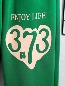 男大童標語圖案斜口袋衛褲 - 綠色 - 查看 3