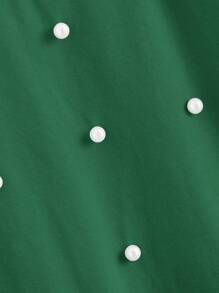 SHEIN Leap Crew Young Girl Pearls Detail Tee - Green - View 3