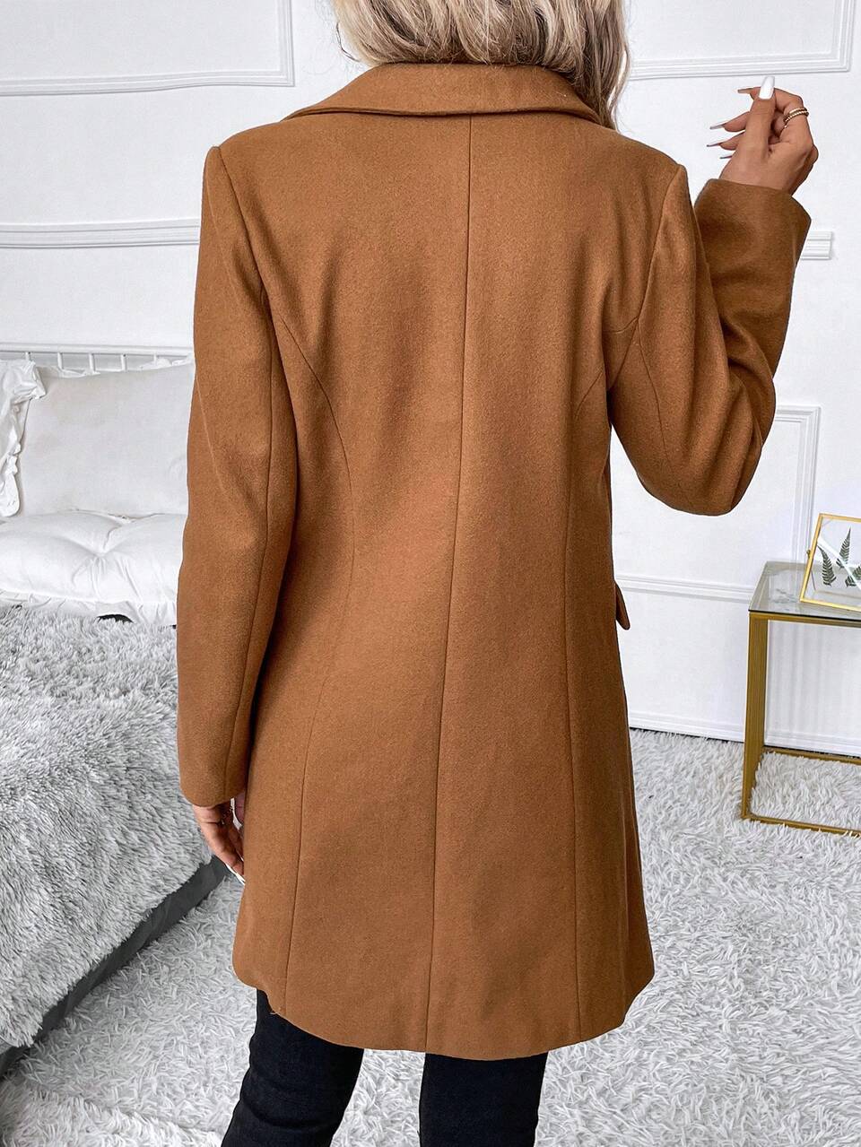Lapel Neck Single Button Overcoat In Fall/Winter