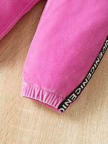 Baby Girl Contrast Letter Tape Side Pants - Pink - View 6
