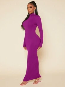 SHEIN SXY Cổ cao Chất rắn Váy bodycon - Màu đỏ tím - Xem 6