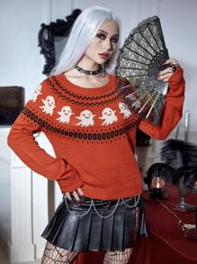 Joress PUNK Jersey Halloween con patrón de cráneo de manga raglán