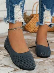 Women's Comfortable Plus Size Flat Shoes - Dark Grey - View 4