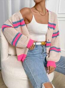 Flirla Gestreept patroon, drop shoulder cardigan, tops met lange mouwen