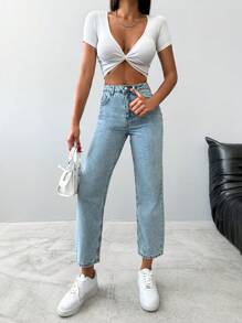 EURMUSE Mom Fit Jeans - Light Wash - View 3