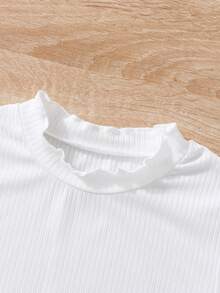 SHEIN 女大童3入組素色木耳邊條紋針織T恤 - 彩色 - 查看 3