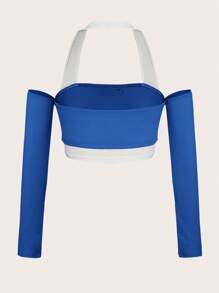 SHEIN ICON Letter Patched Detail Halter Neck Crop Tee - Royal Blue - View 2