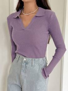 DAZY Lässiger, einfacher einfarbiger gerippter Strickpullover, Herbstkleidung