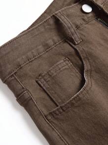 Manfinity Homme 男士素色斜口袋牛仔褲 - 咖啡棕 - 查看 3