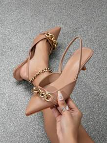 Fall/Winter Women's Elegant And Simple Patent Leather High Heels With A Shiny Buckle, Elegant, Party,Kitten Heels - Bronze - View 2