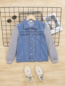 SHEIN 男大童翻蓋口袋牛仔夾克 - 中等水洗藍 - 查看 3