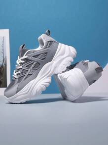 Giày thể thao đế dày thoáng khí cho nữ mùa xuân và mùa thu 2024, đường may cá nhân, giày thoải mái, giày thể thao thường ngày đế dày - Xám - Xem 2