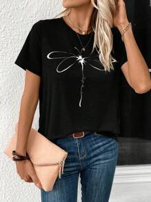 SHEIN LUNE In chuồn chuồn Áo thun - màu đen - Xem 4