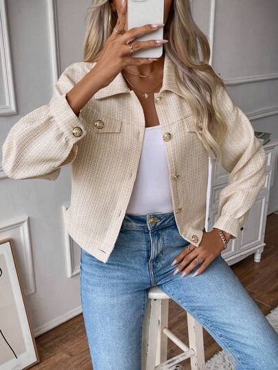 SHEIN LUNE Flap Detail Drop Shoulder Jacket