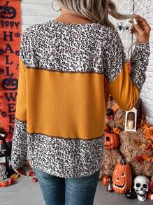 SHEIN LUNE Leopard Print Drop Shoulder Tee - Orange - View 2