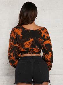 SHEIN SXY Tie Dye Drop Shoulder Crop Sweatshirt