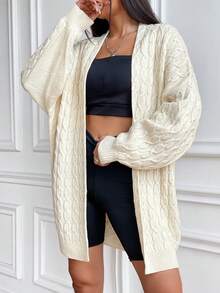 SHEIN Unity 绞花针织落肩开衫 - 杏色 - 查看 4