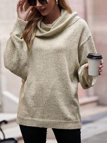 SHEIN LUNE 堆堆領落肩袖套頭毛衣 - 灰色 - 查看 7