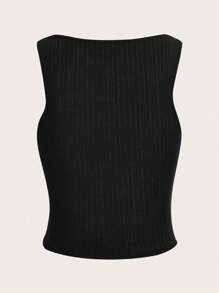 SHEIN ICON Solid Ruched Tank Top - Black - View 2
