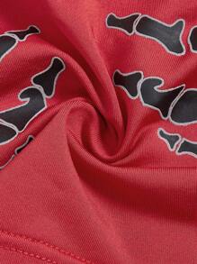 SHEIN ICON Halloween Skeleton Hand Print Lace Up Backless Crop Cami Top - Red - View 10