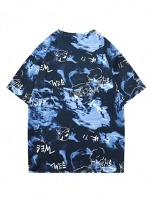 Men Tie Dye Letter Graphic Tee - Navy Blue - View 2