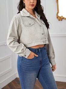 SHEIN Essnce Plus Flap Detail Corduroy Jacket Fall/Winter - Apricot - View 3