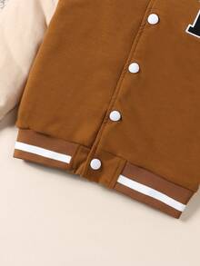 Boys Letter Patched Striped Trim Colorblock Varsity Jacket - Yellow - View 7