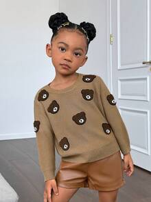 SHEIN Cô Gái Trẻ Bản vá Gấu Thả vai Áo len - Màu nâu  Mocha - Xem 5