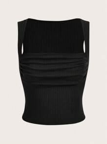 SHEIN ICON Solid Ruched Tank Top - Black - View 1