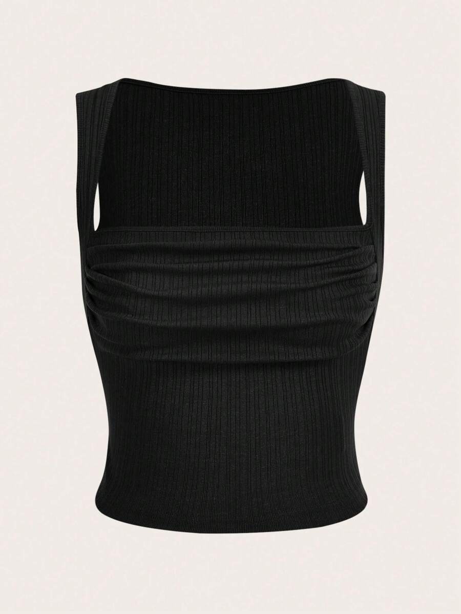 SHEIN ICON Solid Ruched Tank Top - Black - View 1