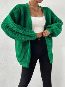 SHEIN Essnce 落肩休闲设计开衫 - 綠色 - 查看 5