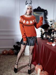 Joress PUNK Jersey Halloween con patrón de cráneo de manga raglán