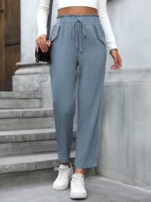 SHEIN LUNE Knot Front Straight Leg Pants - Blue - View 5