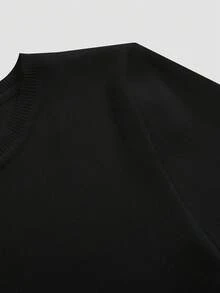 休閒羅紋針織純色女士T恤 - 黑色 - 查看 5