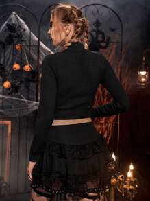 PUNK Bản in Halloween Cổ cao Áo len Crop - Nhiều màu - Xem 2
