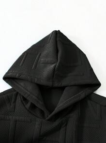 SHEIN Tween Boy Letter Patched Hooded Sweatshirt - Black - View 3