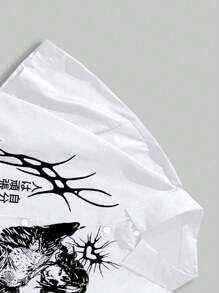 ROMWE MEN Anime Hombres Camisa con estampado de slogan y figura - Blanco - Ver 4