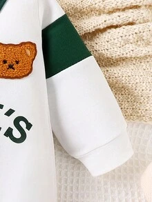 男嬰小熊貼片字母圖案撞色領 Polo 領連身褲 - 白色 - 查看 4