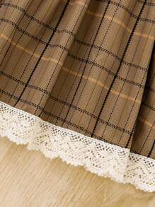 Baby Girl Plaid Print Ruffle Trim Flounce Sleeve Dress - Brown - View 7