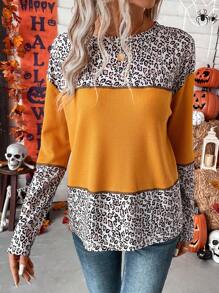 SHEIN LUNE Leopard Print Drop Shoulder Tee - Orange - View 4