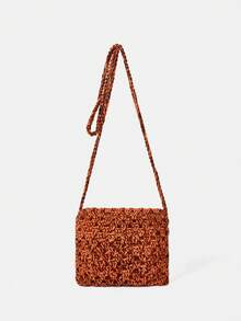 SHEIN VCAY 拼接顏色編織翻蓋單肩包帶流蘇裝飾用品,時尚和完美適用於假期 - 彩色 - 查看 3