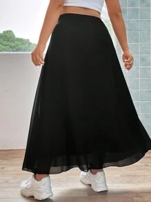 Flirla Plus High Waist Solid Skirt Women Fall Skirt For Women - Black - View 2