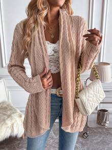 Chiquease Cable Knit Drop Shoulder Cardigan - Dusty Pink - View 6