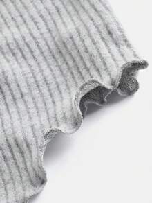 SHEIN 青少年女孩胸部褶皺木耳邊插肩袖手帕下擺T恤 - 淺灰色 - 查看 4