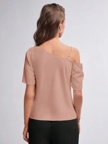 BizChic Pearls Beaded Asymmetrical Neck Blouse - Dusty Pink - View 9