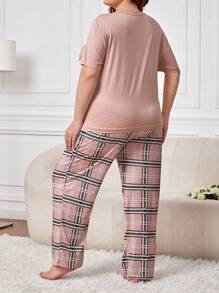 Plus Plaid Print Pocket Patched PJ Set / Pajama Set - Multicolor - View 2