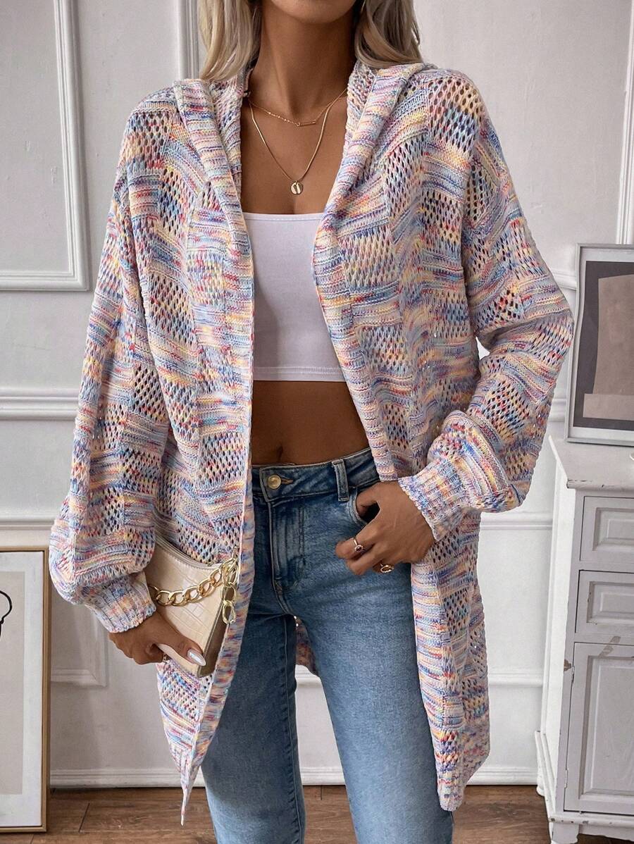 SHEIN LUNE Thuốc nhuộm Không gian Thả vai áo có mũ Áo len Duster - Nhiều màu - Xem 1