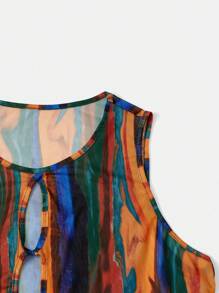 SHEIN EZwear Top tank de tie dye bajo con abertura - Multicolor - Ver 3