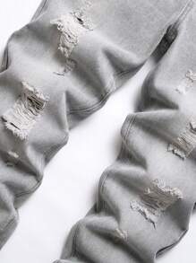Hombres Jeans desgarro crudo con lavado - Gris Claro - Ver 3